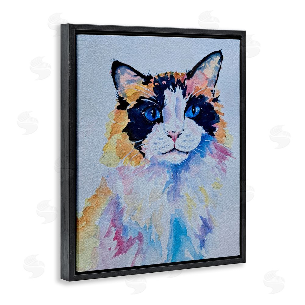 Tatiana Roberts Calico Cat Portrait Black Floating Frame Canvas Wall Art Print
