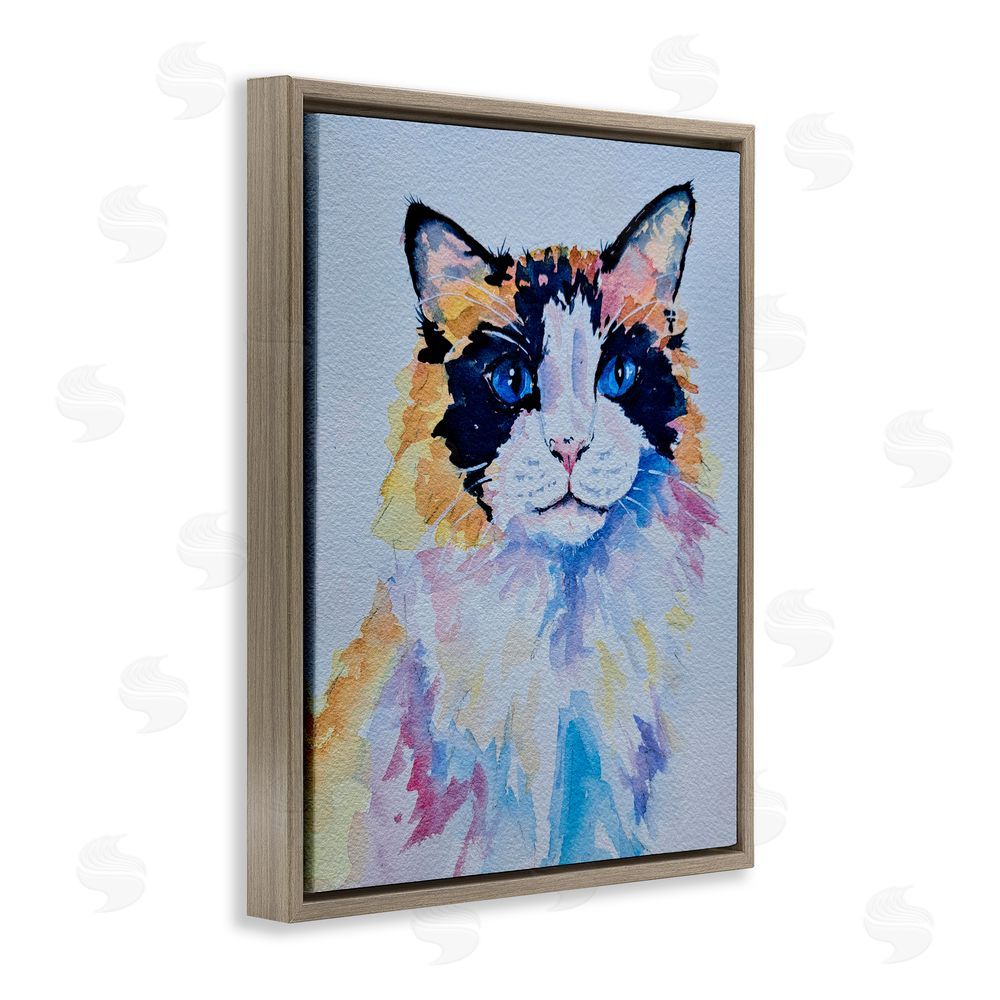 Tatiana Roberts Calico Cat Portrait Brown Floating Frame Canvas Wall Art Print
