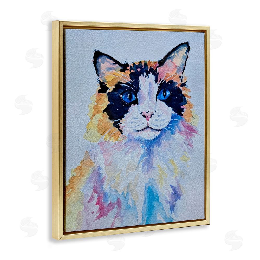 Tatiana Roberts Calico Cat Portrait Gold Floating Frame Canvas Wall Art Print