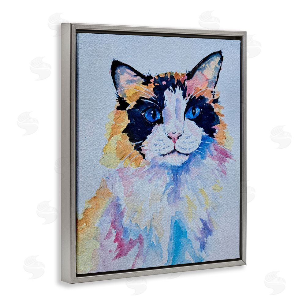 Tatiana Roberts Calico Cat Portrait Gray Floating Frame Canvas Wall Art Print