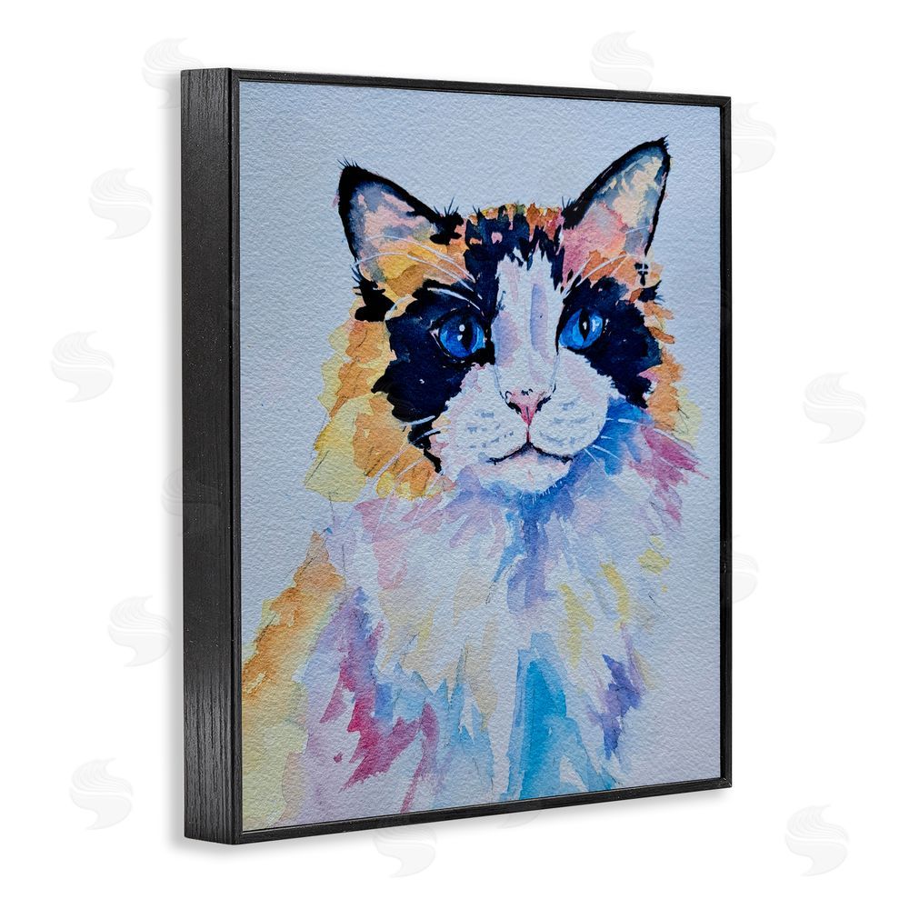 Tatiana Roberts Calico Cat Portrait Black Framed Giclee Wall Art Print