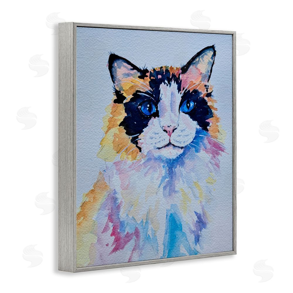 Tatiana Roberts Calico Cat Portrait Gray Framed Giclee Wall Art Print