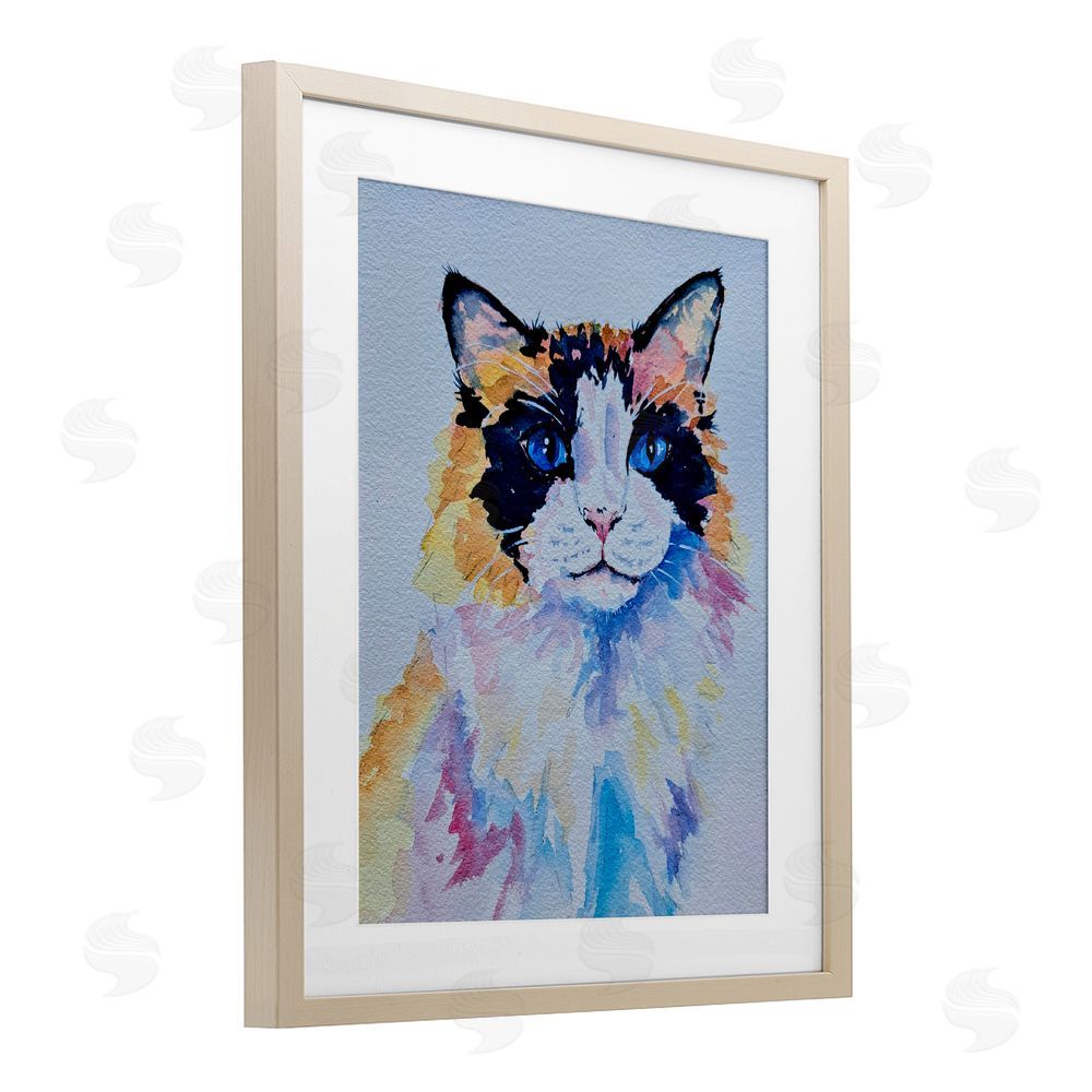 Tatiana Roberts Calico Cat Portrait Birch Framed Print Under Glass with White Mat Wall Art