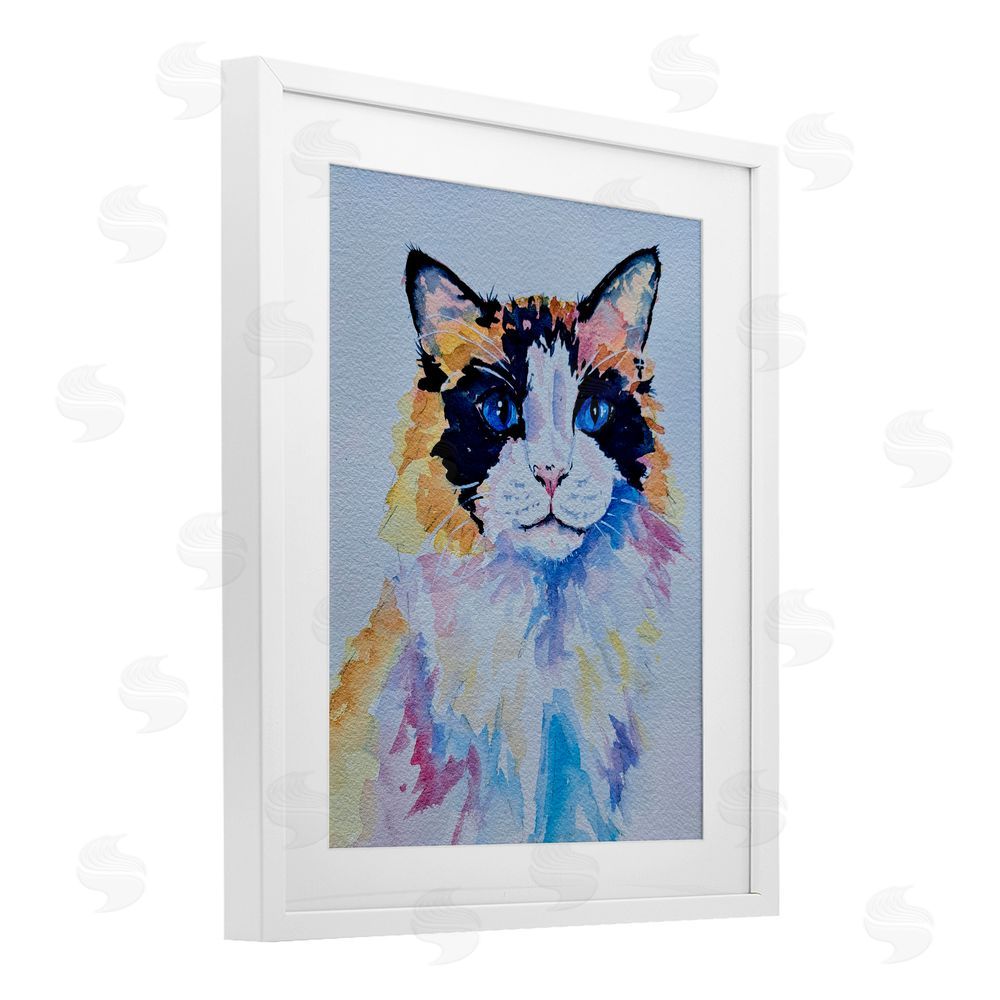 Tatiana Roberts Calico Cat Portrait White Framed Print Under Glass with Mat Wall Art