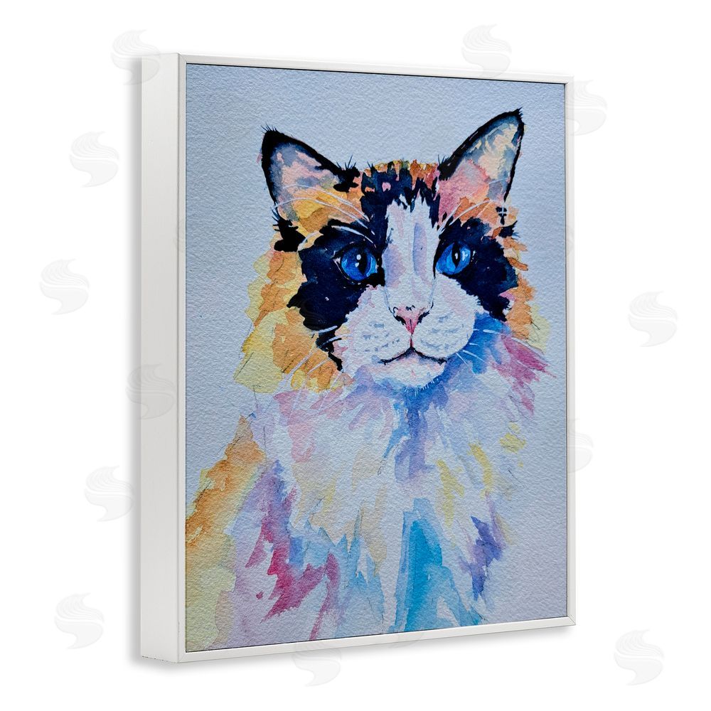 Tatiana Roberts Calico Cat Portrait White Framed Giclee Wall Art Print