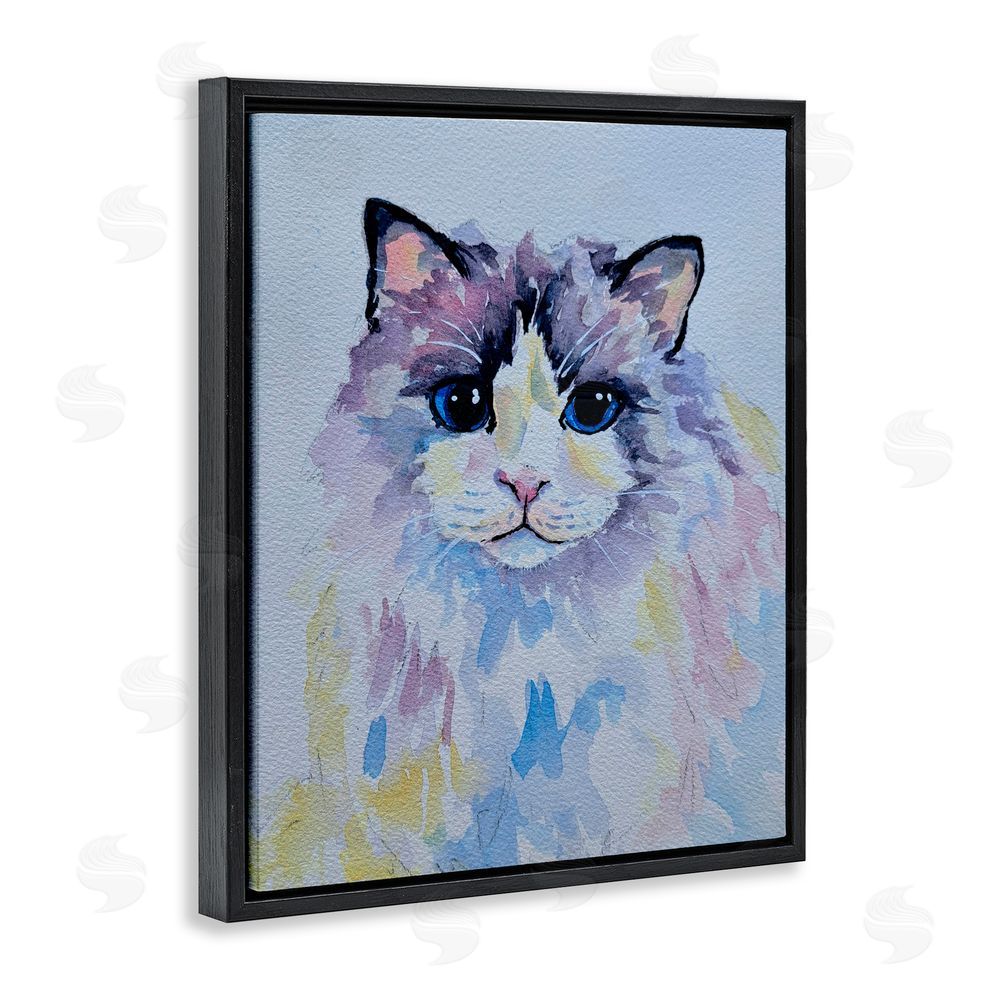 Tatiana Roberts Pastel Cat with Blue Eyes Black Floating Frame Canvas Wall Art Print