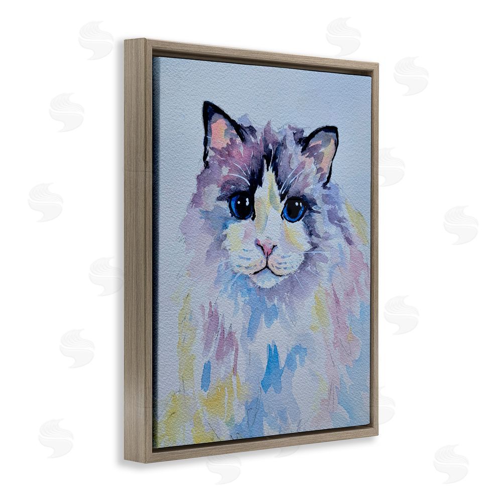 Tatiana Roberts Pastel Cat with Blue Eyes Brown Floating Frame Canvas Wall Art Print