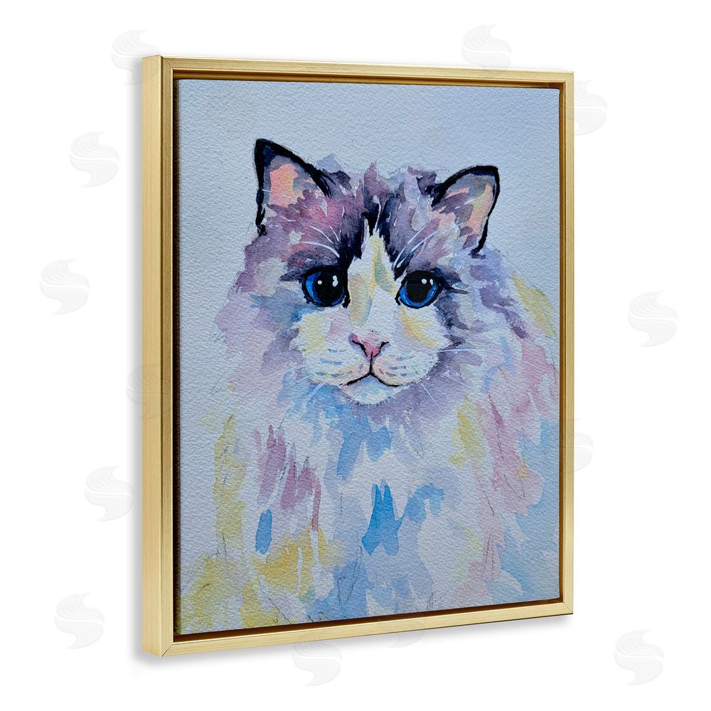 Tatiana Roberts Pastel Cat with Blue Eyes Gold Floating Frame Canvas Wall Art Print