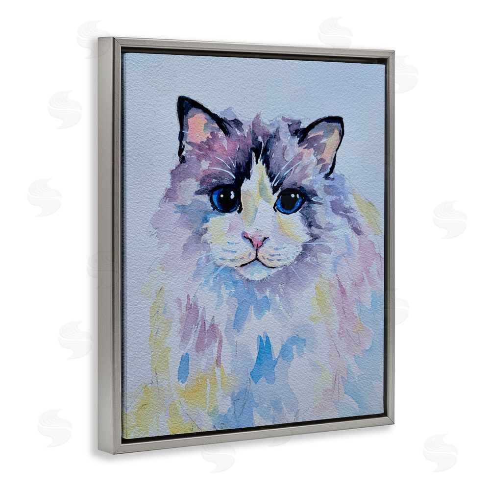 Tatiana Roberts Pastel Cat with Blue Eyes Gray Floating Frame Canvas Wall Art Print