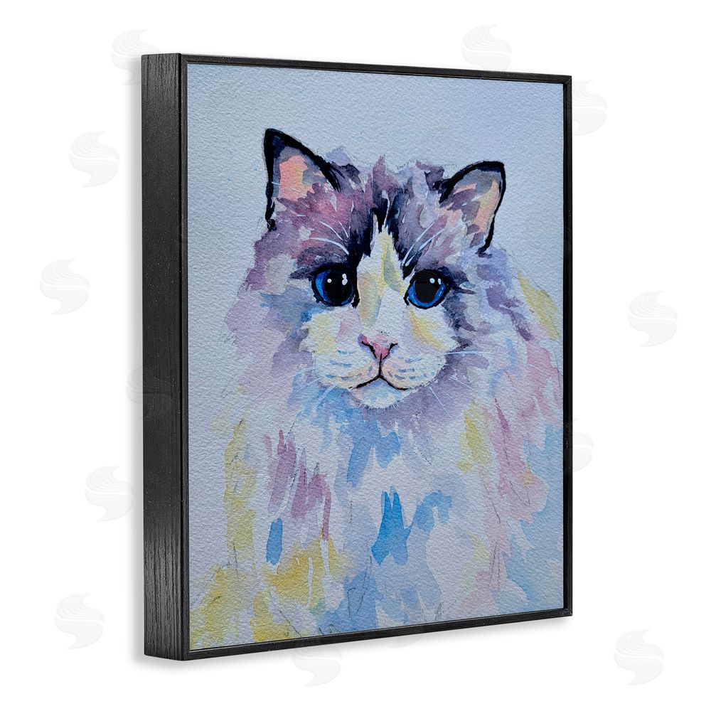 Tatiana Roberts Pastel Cat with Blue Eyes Black Framed Giclee Wall Art Print