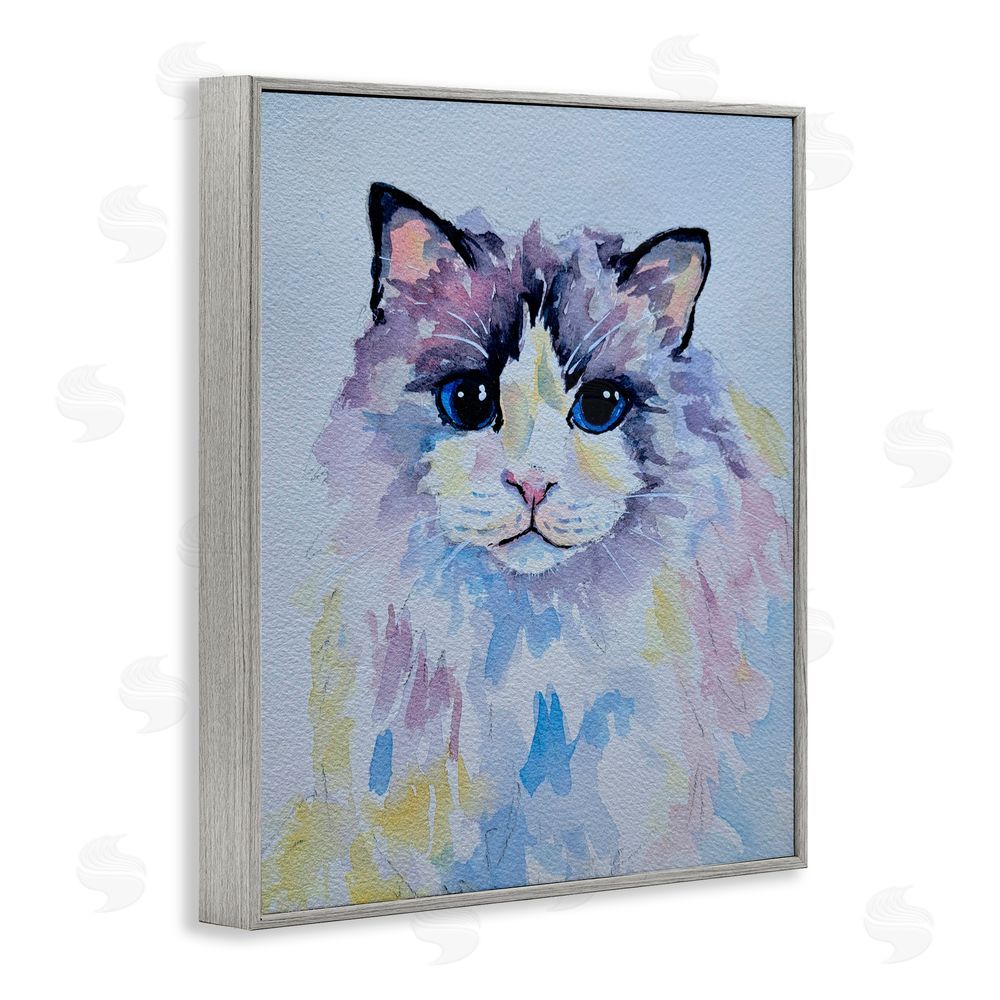 Tatiana Roberts Pastel Cat with Blue Eyes Gray Framed Giclee Wall Art Print