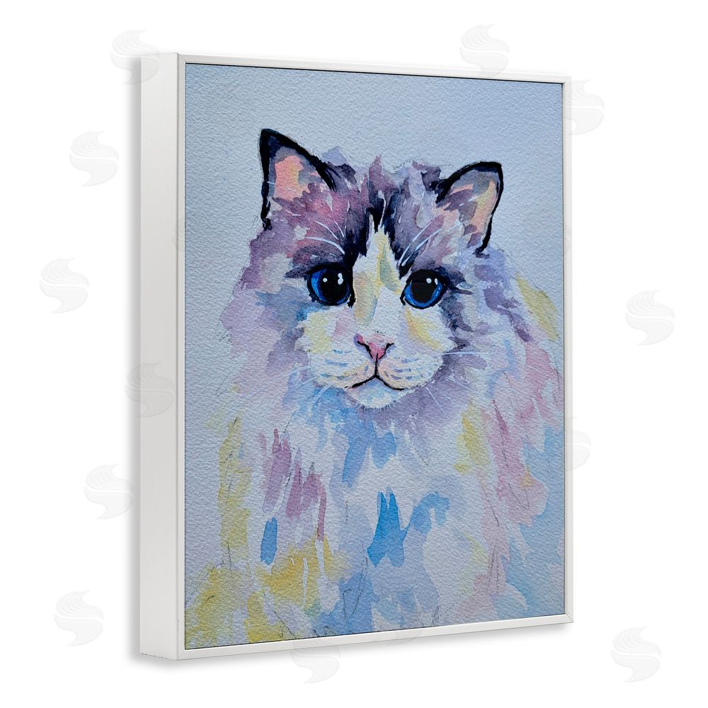 Tatiana Roberts Pastel Cat with Blue Eyes White Framed Giclee Wall Art Print