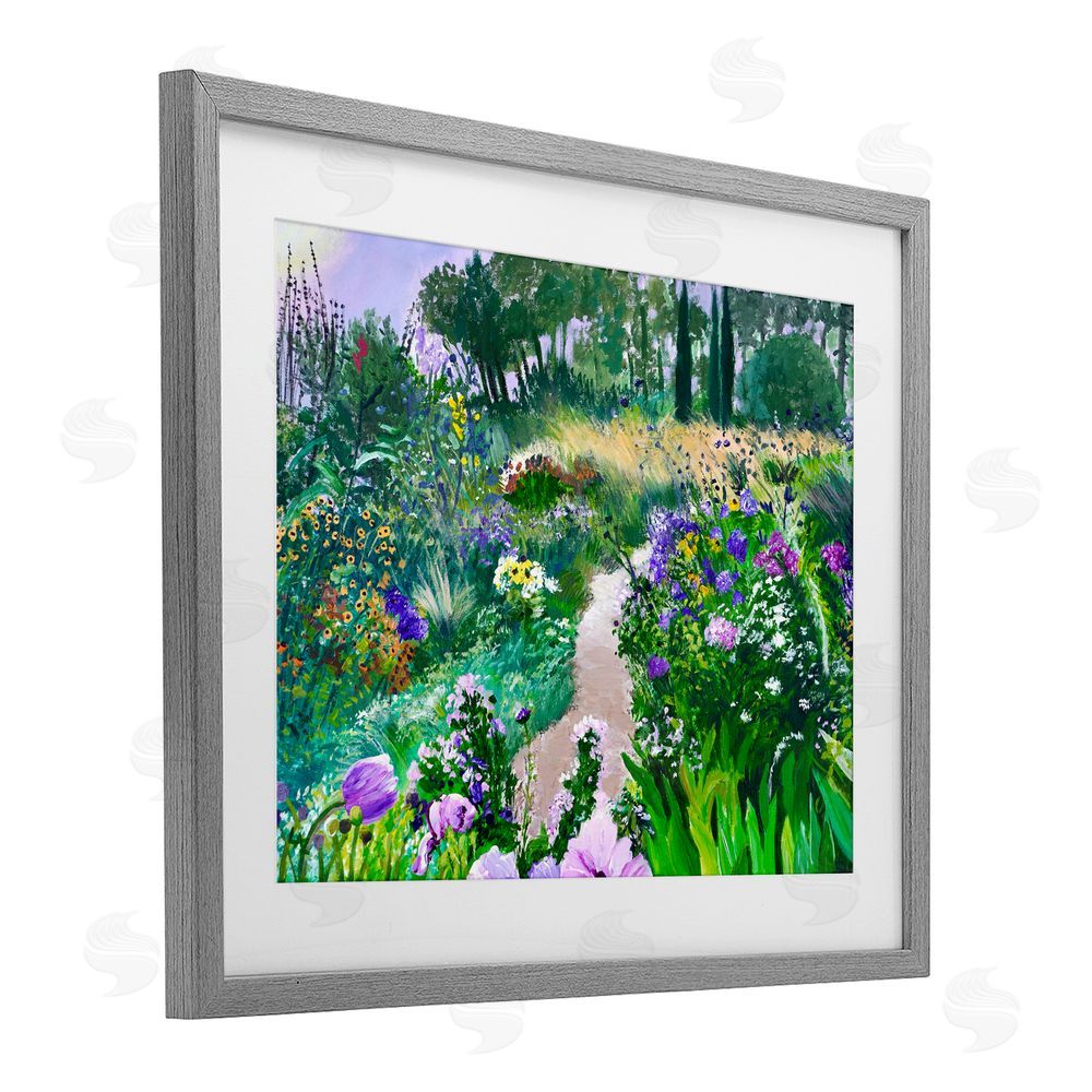 Lee Ann Zirbes Path to Country Gardens Gray Framed Print Under Glass with White Mat Wall Art