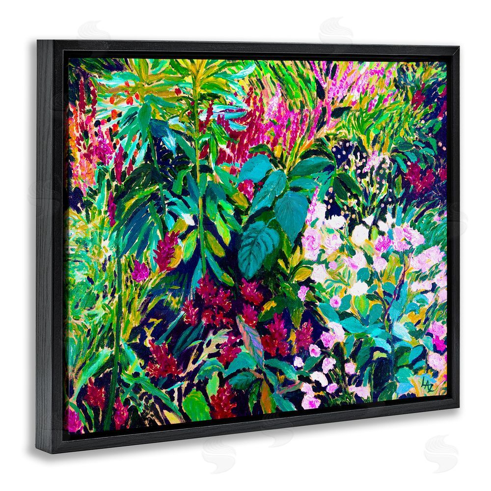 Lee Ann Zirbes Lush & Vibrant Tropical Leaves Black Floating Frame Canvas Wall Art Print