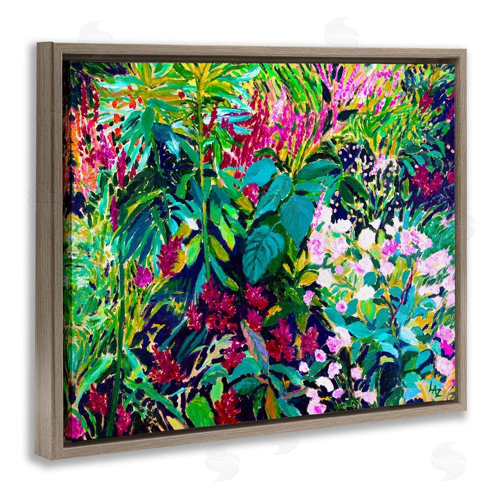 Lee Ann Zirbes Lush & Vibrant Tropical Leaves Brown Floating Frame Canvas Wall Art Print