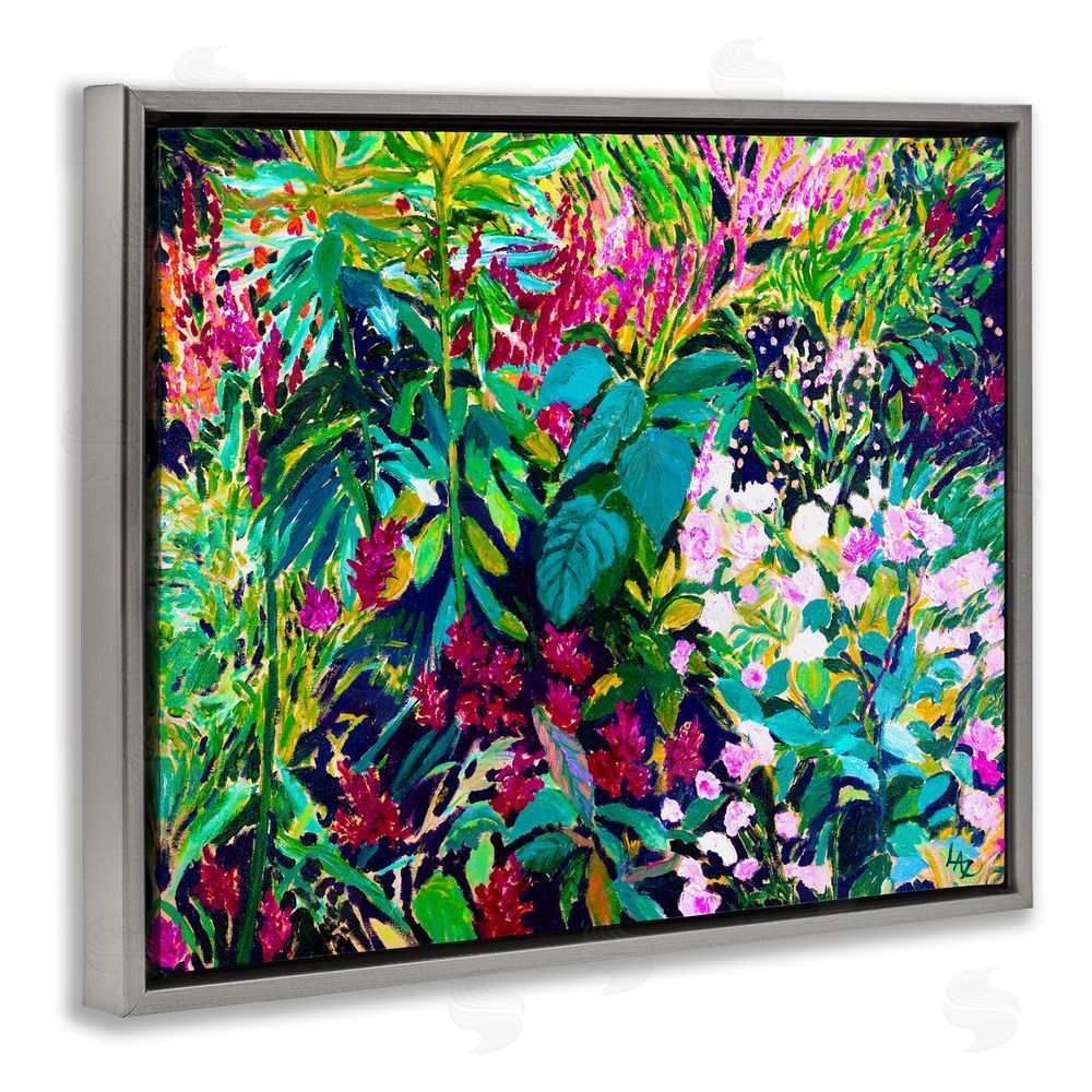 Lee Ann Zirbes Lush & Vibrant Tropical Leaves Gray Floating Frame Canvas Wall Art Print