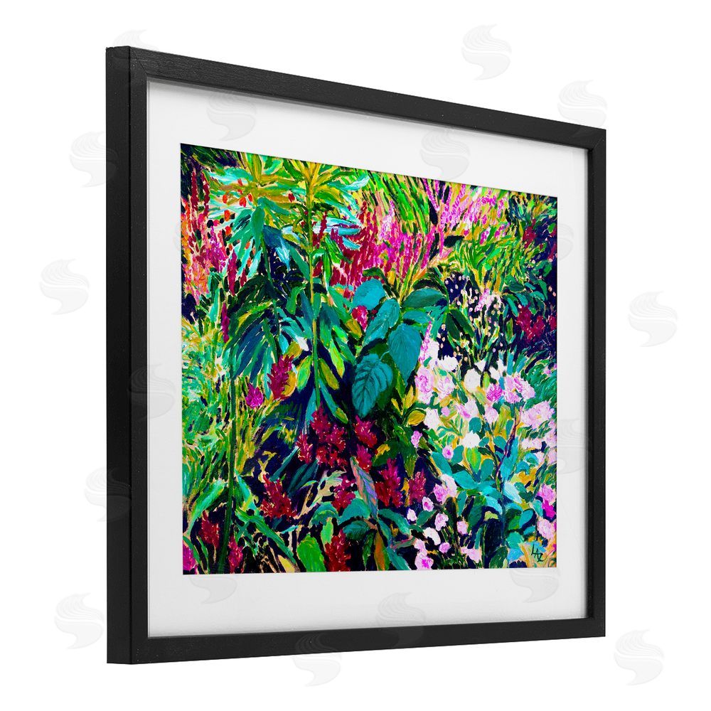 Lee Ann Zirbes Lush & Vibrant Tropical Leaves Black Framed Print Under Glass with White Mat Wall Art