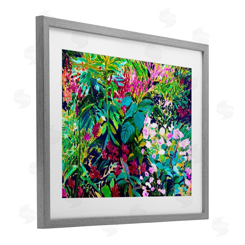 Lee Ann Zirbes Lush & Vibrant Tropical Leaves Gray Framed Print Under Glass with White Mat Wall Art