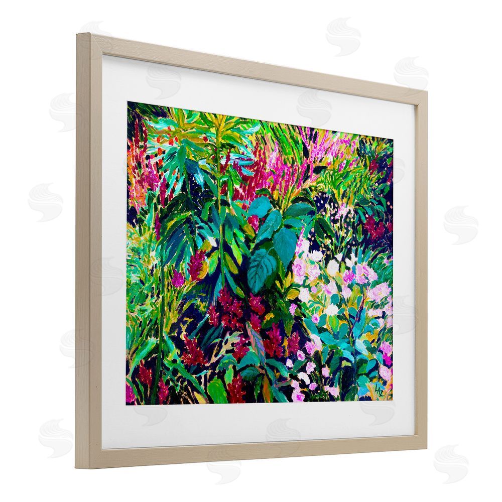 Lee Ann Zirbes Lush & Vibrant Tropical Leaves Birch Framed Print Under Glass with White Mat Wall Art