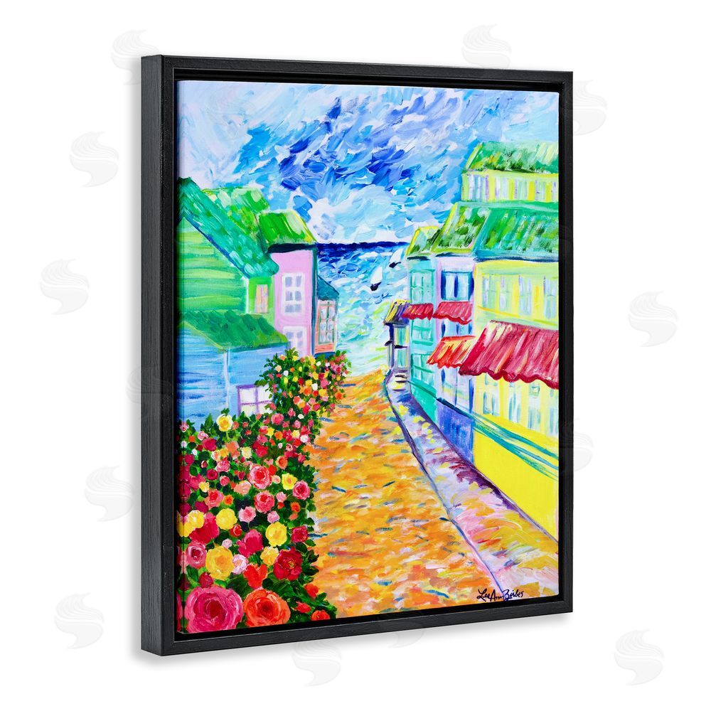 Lee Ann Zirbes Vibrant Sea Village Black Floating Frame Canvas Wall Art Print