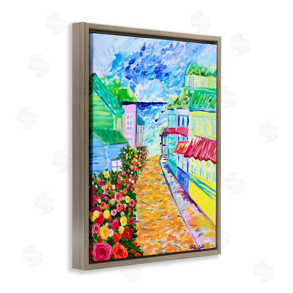 Lee Ann Zirbes Vibrant Sea Village Brown Floating Frame Canvas Wall Art Print