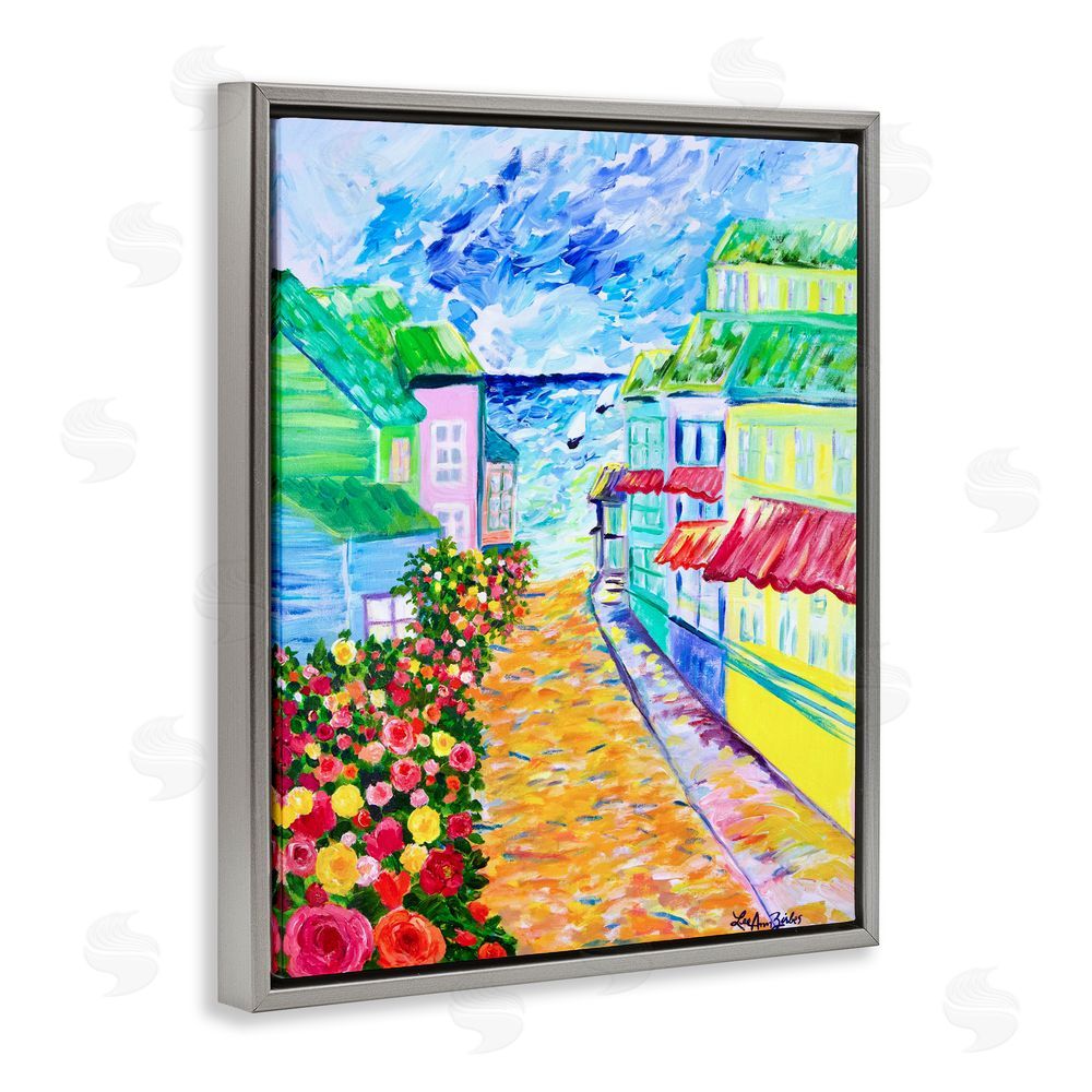 Lee Ann Zirbes Vibrant Sea Village Gray Floating Frame Canvas Wall Art Print