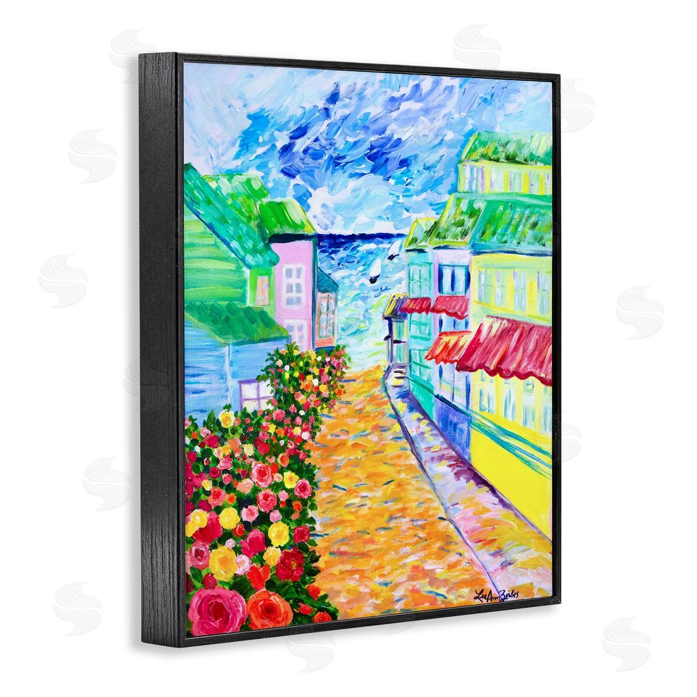 Lee Ann Zirbes Vibrant Sea Village Black Framed Giclee Wall Art Print