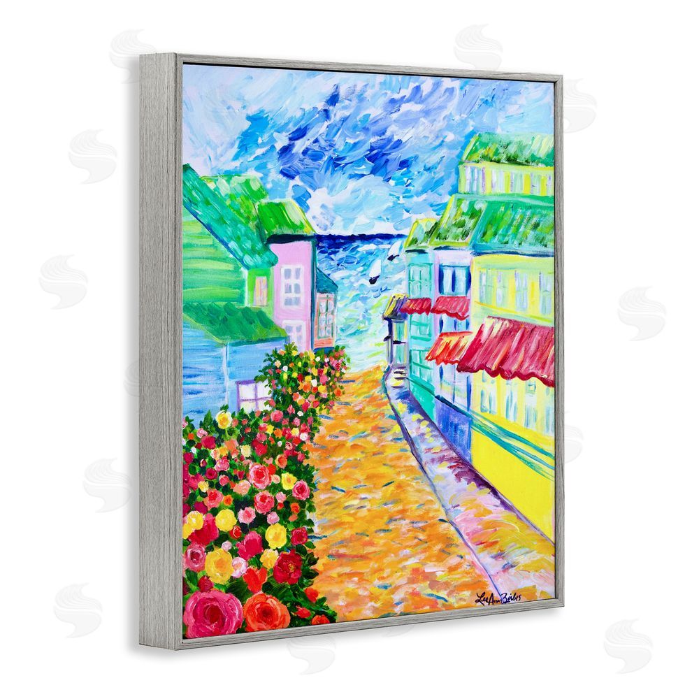 Lee Ann Zirbes Vibrant Sea Village Gray Framed Giclee Wall Art Print