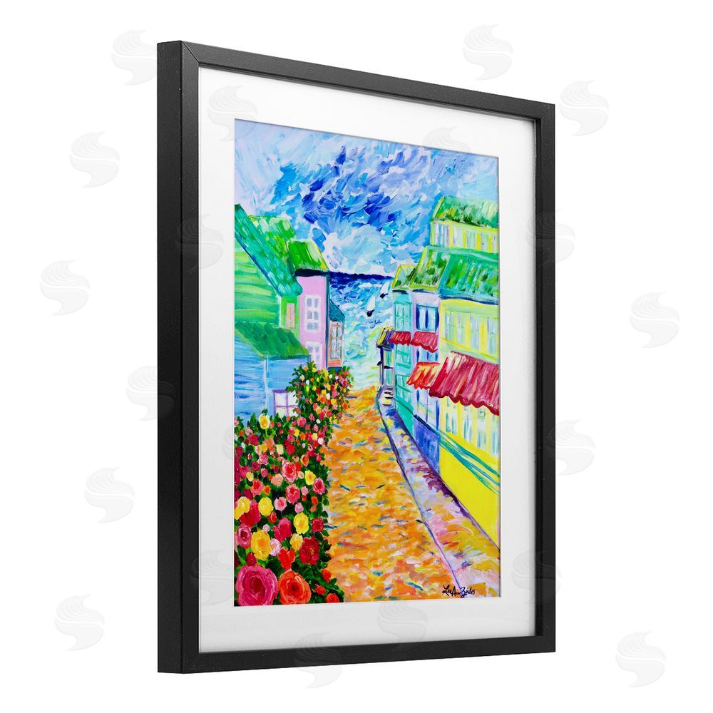 Lee Ann Zirbes Vibrant Sea Village Black Framed Print Under Glass with White Mat Wall Art