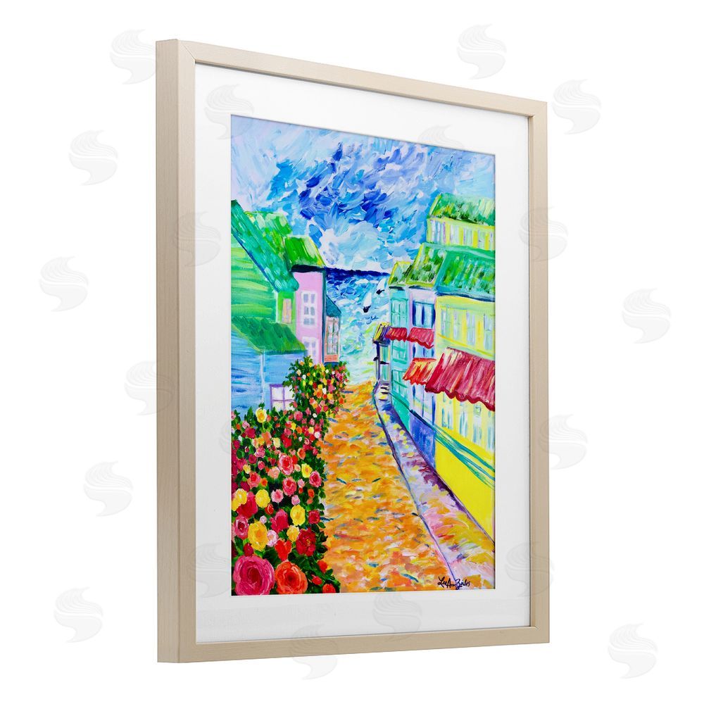 Lee Ann Zirbes Vibrant Sea Village Birch Framed Print Under Glass with White Mat Wall Art