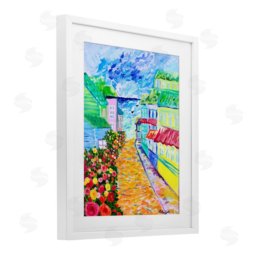 Lee Ann Zirbes Vibrant Sea Village White Framed Print Under Glass with Mat Wall Art