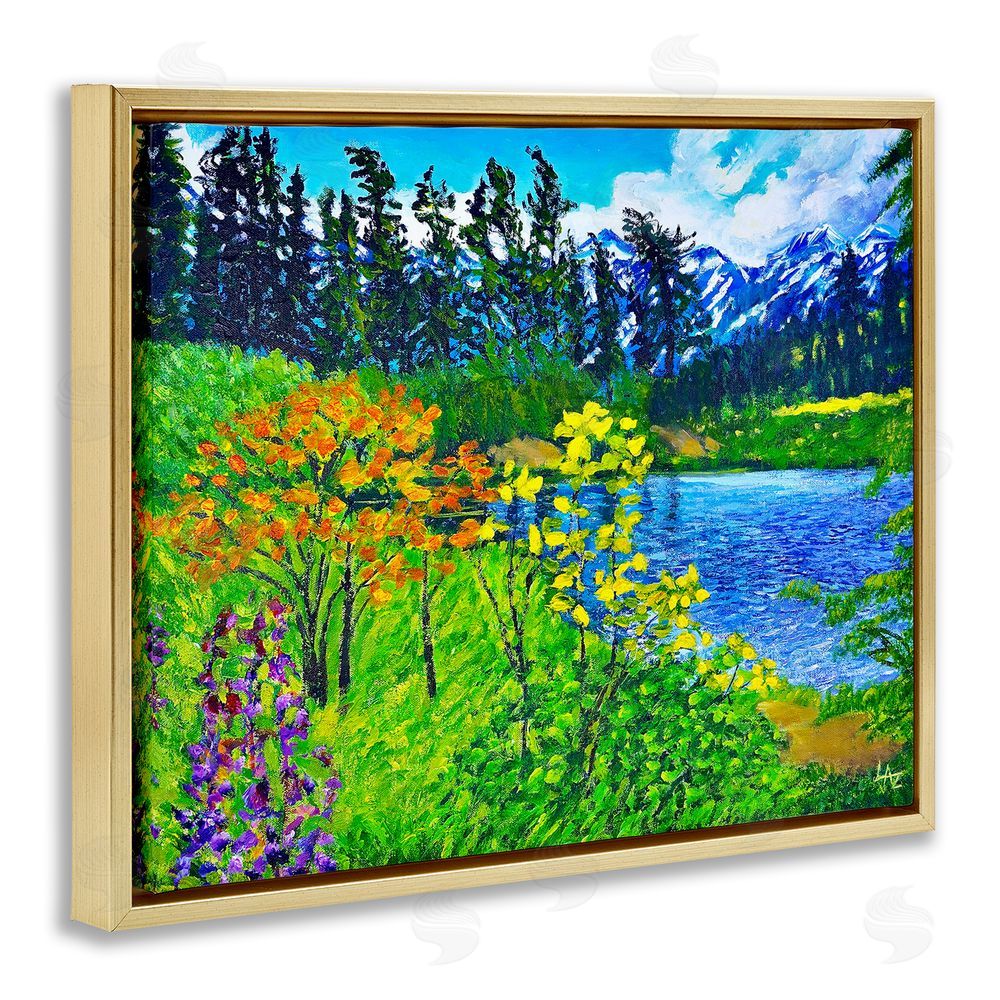 Lee Ann Zirbes Hidden Lake Scenery Gold Floating Frame Canvas Wall Art Print