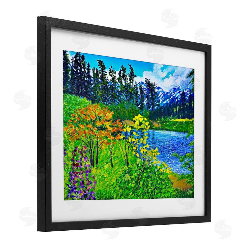 Lee Ann Zirbes Hidden Lake Scenery Black Framed Print Under Glass with White Mat Wall Art