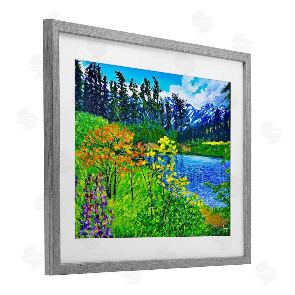 Lee Ann Zirbes Hidden Lake Scenery Gray Framed Print Under Glass with White Mat Wall Art