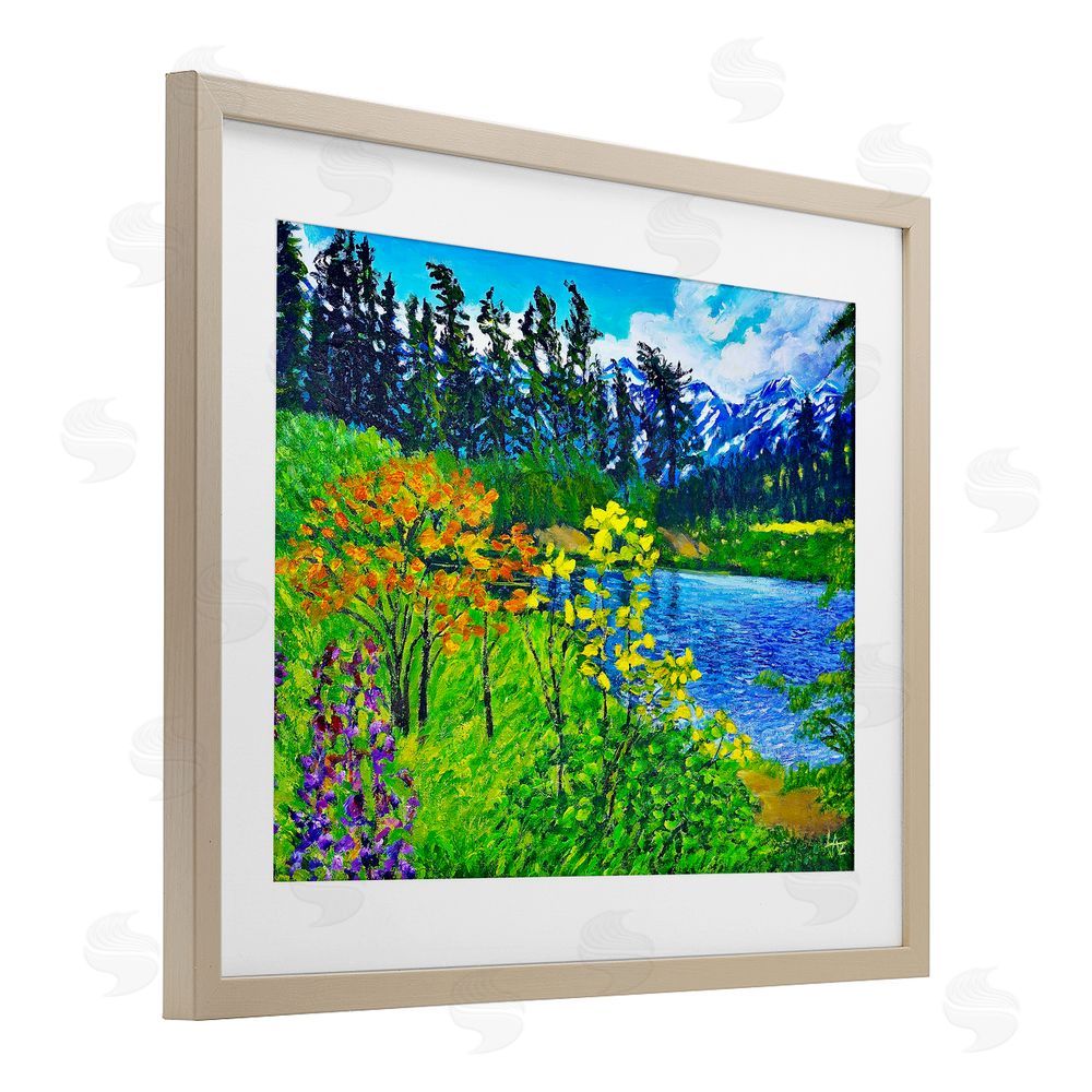 Lee Ann Zirbes Hidden Lake Scenery Birch Framed Print Under Glass with White Mat Wall Art