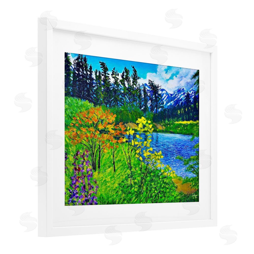 Lee Ann Zirbes Hidden Lake Scenery White Framed Print Under Glass with Mat Wall Art