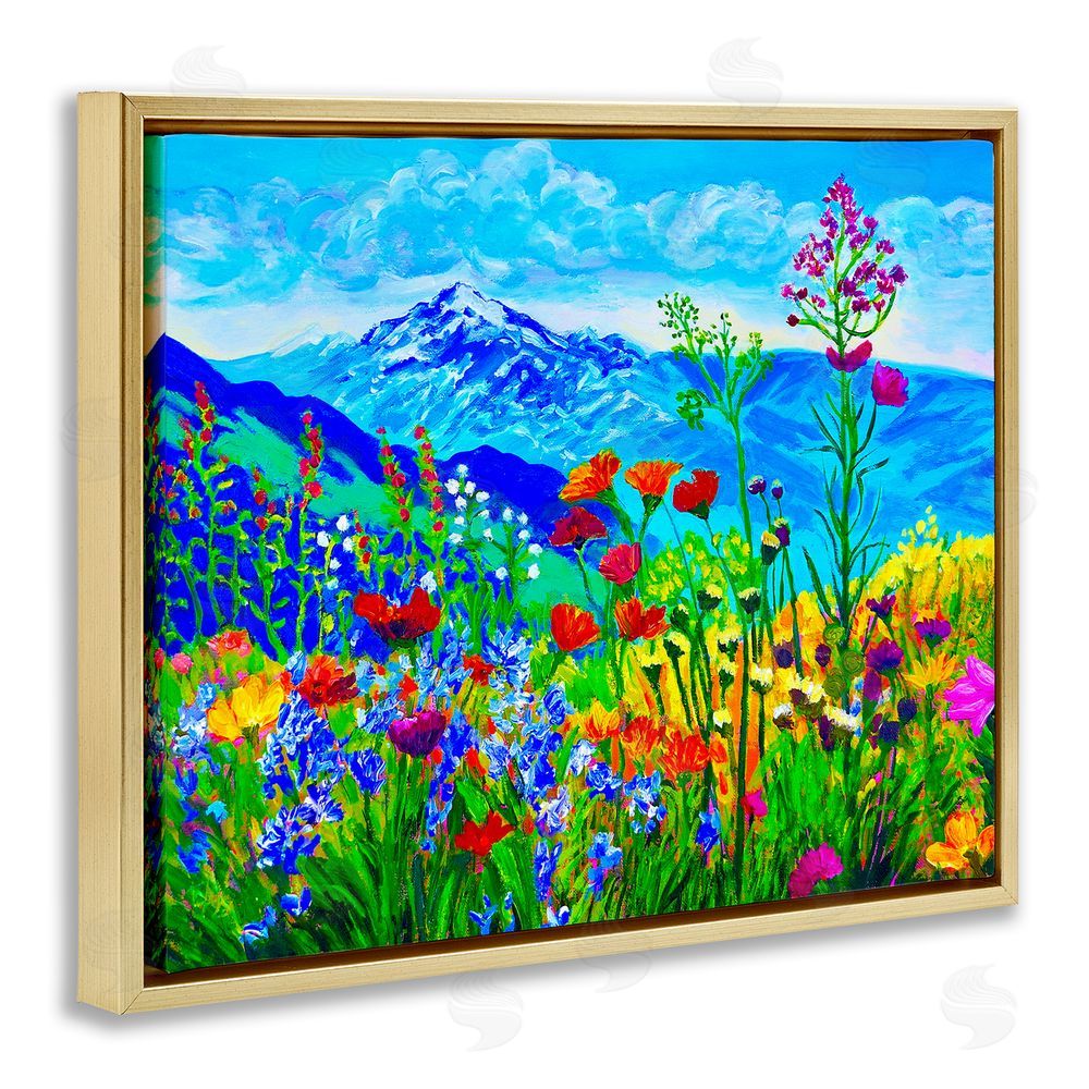 Lee Ann Zirbes Floral Mountain Outlook Gold Floating Frame Canvas Wall Art Print