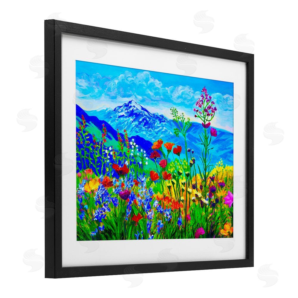 Lee Ann Zirbes Floral Mountain Outlook Black Framed Print Under Glass with White Mat Wall Art