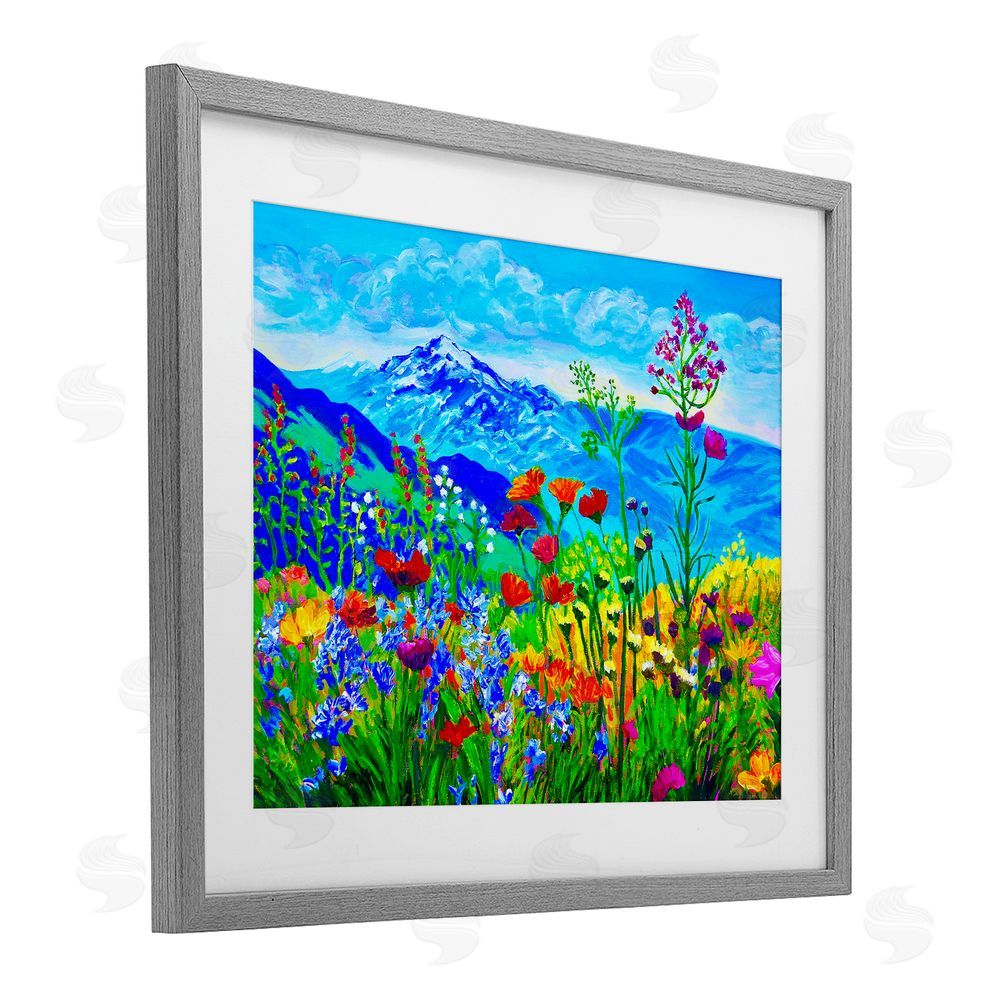 Lee Ann Zirbes Floral Mountain Outlook Gray Framed Print Under Glass with White Mat Wall Art