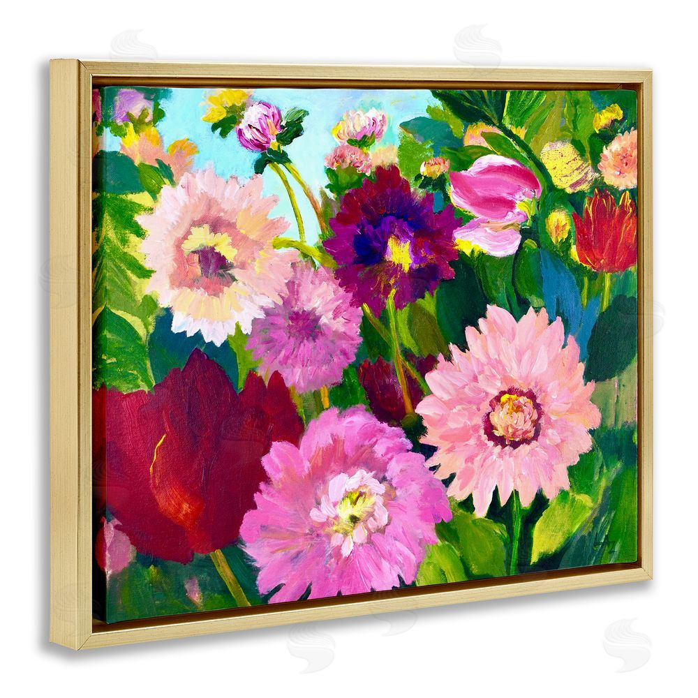 Lee Ann Zirbes Tea Garden Mums Gold Floating Frame Canvas Wall Art Print