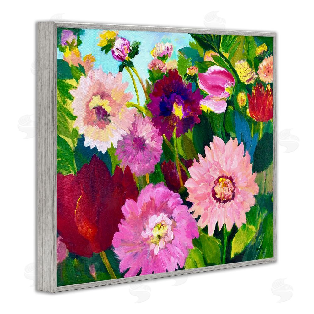 Lee Ann Zirbes Tea Garden Mums Gray Framed Giclee Wall Art Print
