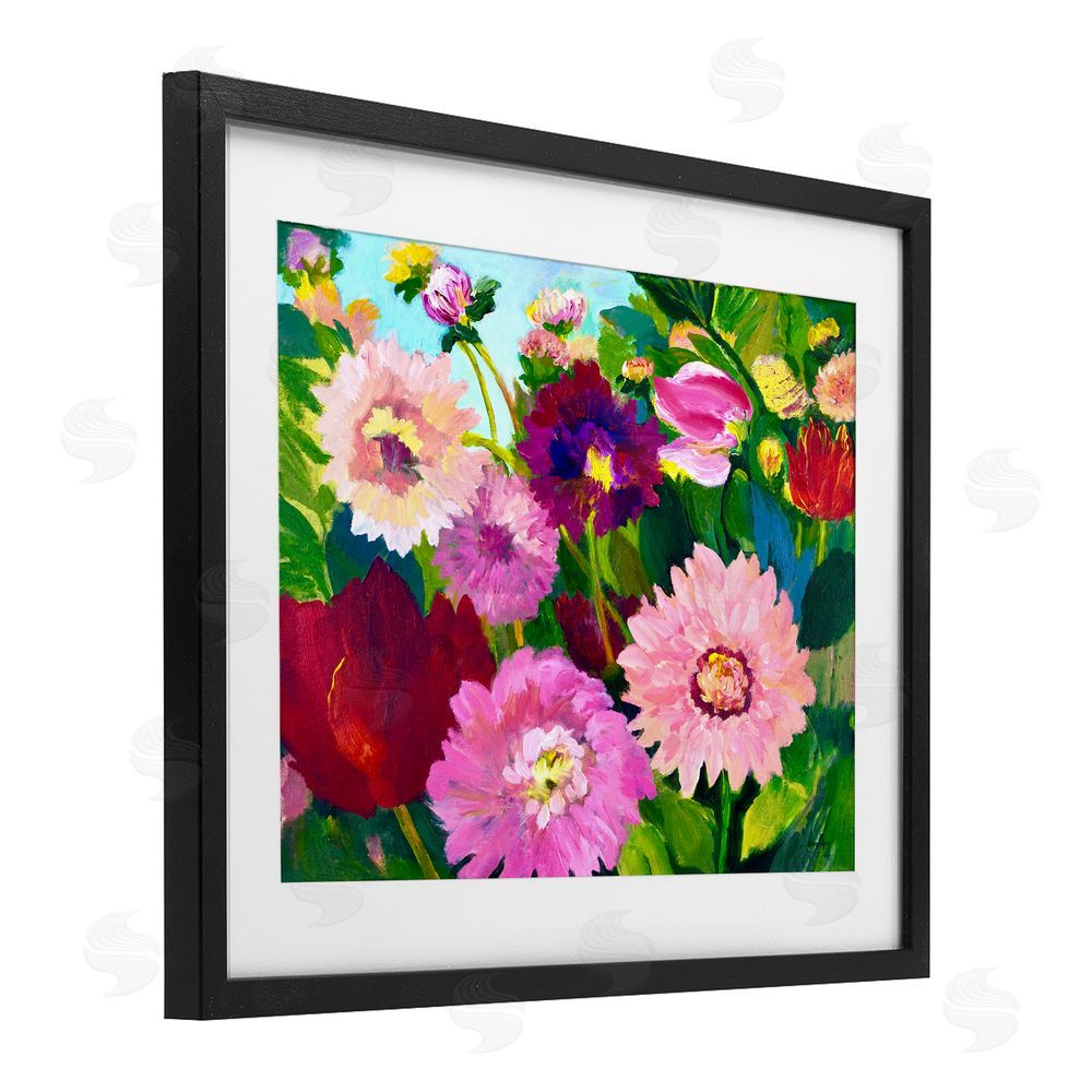 Lee Ann Zirbes Tea Garden Mums Black Framed Print Under Glass with White Mat Wall Art