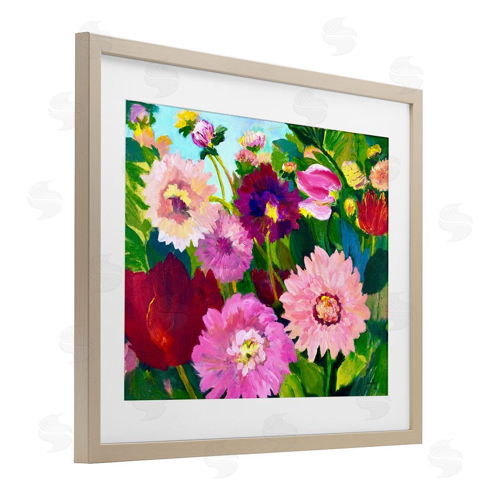 Lee Ann Zirbes Tea Garden Mums Birch Framed Print Under Glass with White Mat Wall Art