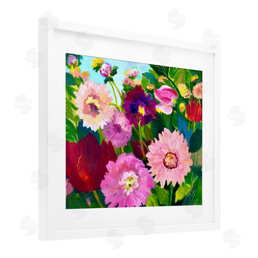 Lee Ann Zirbes Tea Garden Mums White Framed Print Under Glass with Mat Wall Art