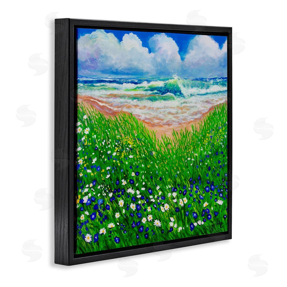 Lee Ann Zirbes Summer Wind Beach Flowers Black Floating Frame Canvas Wall Art Print