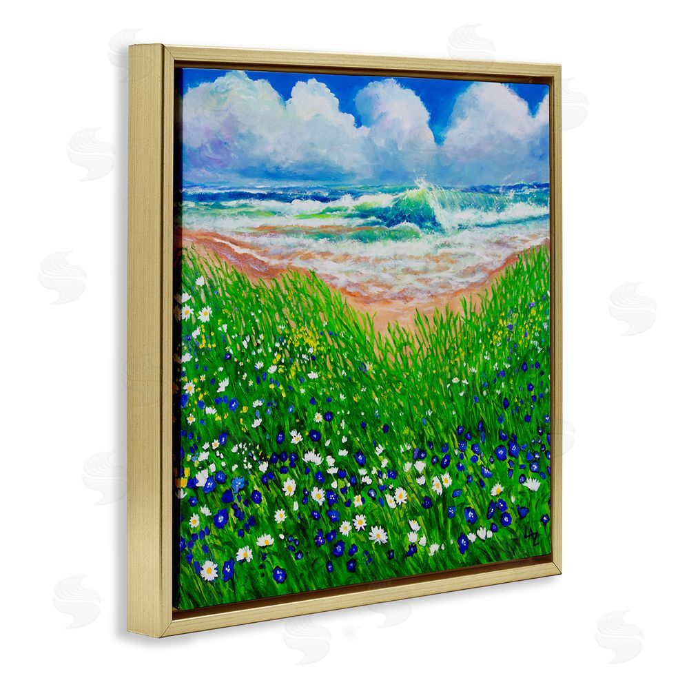 Lee Ann Zirbes Summer Wind Beach Flowers Gold Floating Frame Canvas Wall Art Print