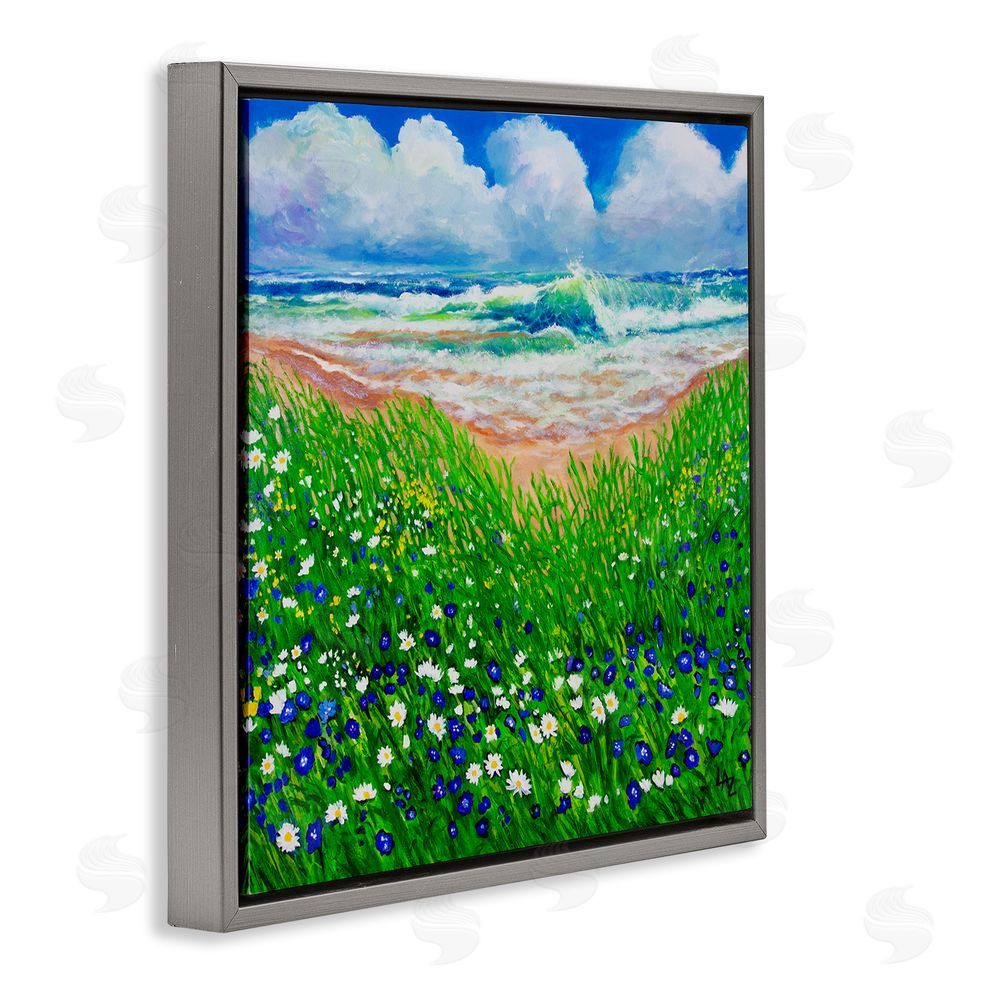 Lee Ann Zirbes Summer Wind Beach Flowers Gray Floating Frame Canvas Wall Art Print