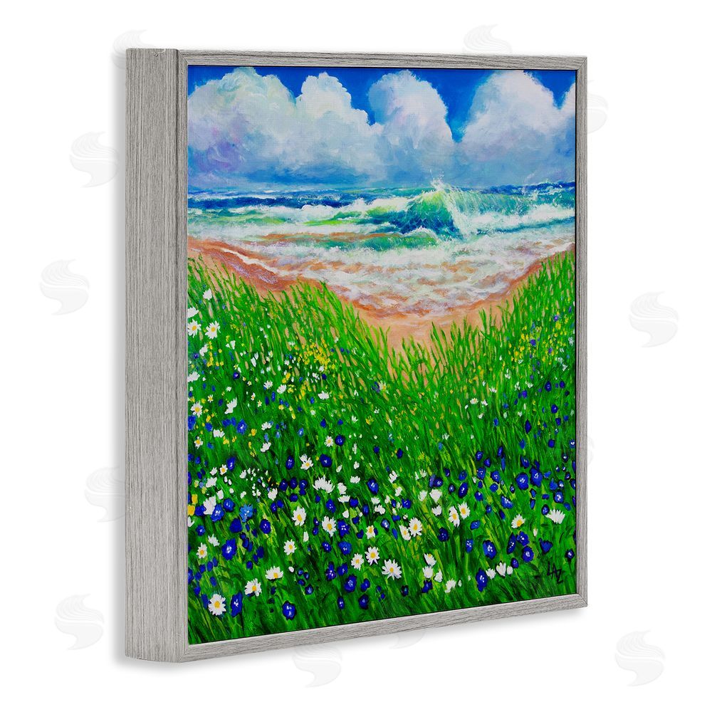 Lee Ann Zirbes Summer Wind Beach Flowers Gray Framed Giclee Wall Art Print