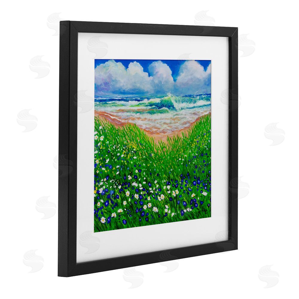 Lee Ann Zirbes Summer Wind Beach Flowers Black Framed Print Under Glass with White Mat Wall Art