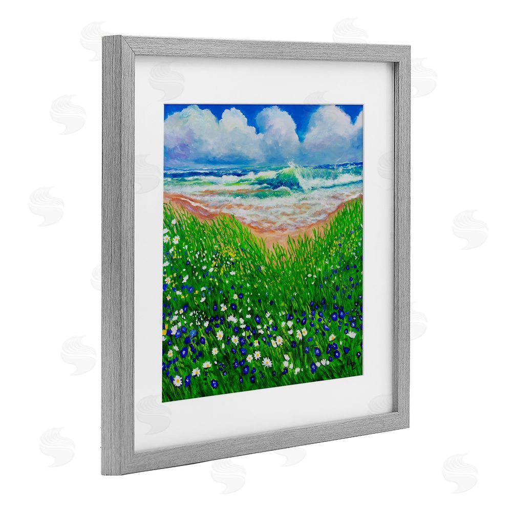 Lee Ann Zirbes Summer Wind Beach Flowers Gray Framed Print Under Glass with White Mat Wall Art